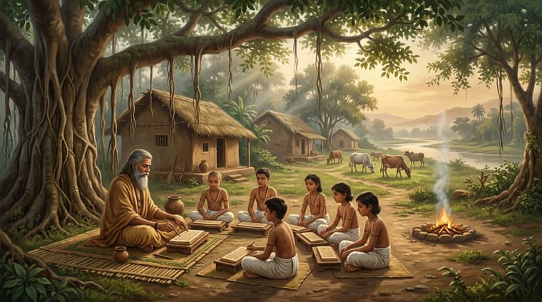 प्राचीन भारत का गुरुकुल — वटवृक्ष के नीचे गुरु और शिष्य